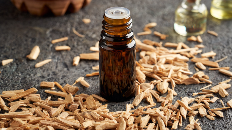 Bottle surrounded by cedar chips