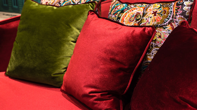 red and green velvet throw pillows