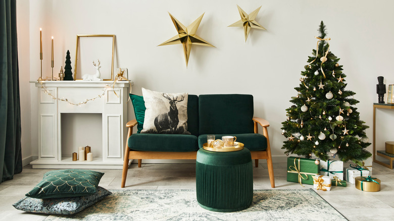 modern themed green winter living room