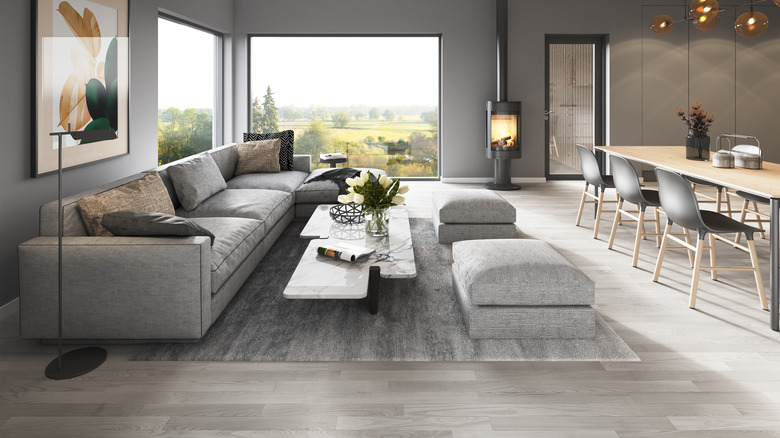 Living room with gray floor