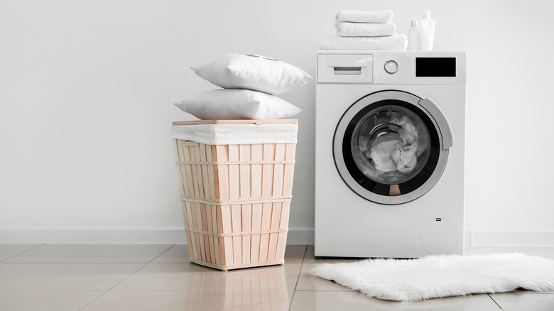 Pillows near washing machine