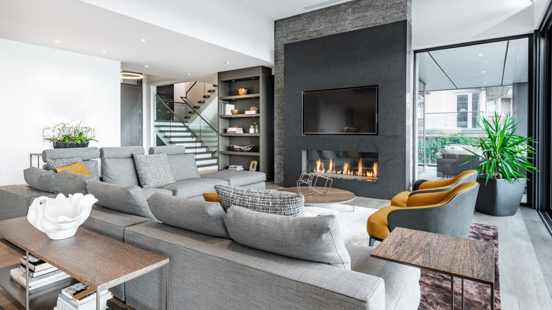 fireplace insert in modern living room