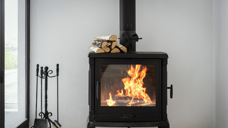 wood stove with chimney vent