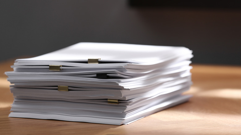stack of paper on table