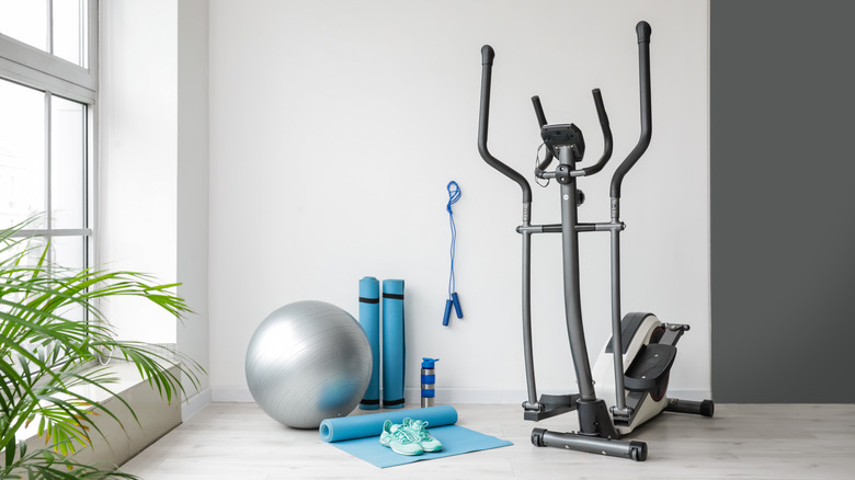 at home gym, exercise ball