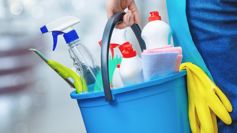 Bucket of cleaning supplies