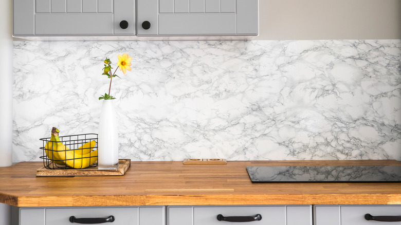 butcher block counter in kitchen