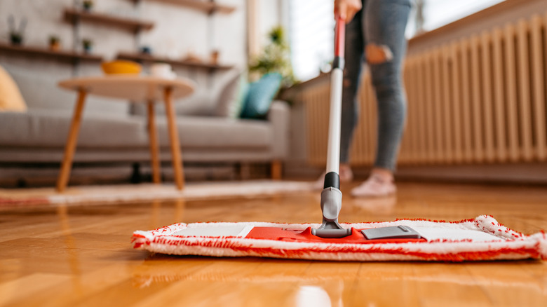 mopping hardwood floors