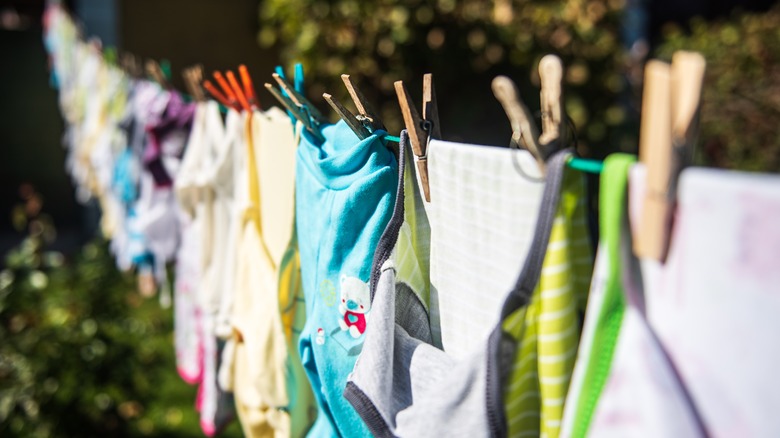 clothing hanging on clothesline