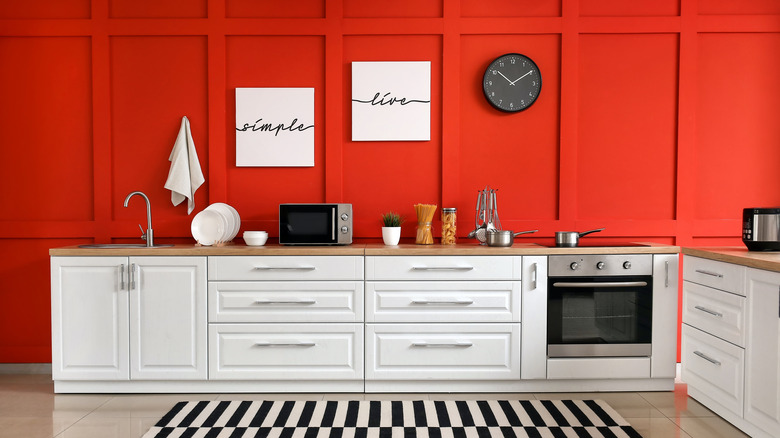 Kitchen with bright red walls