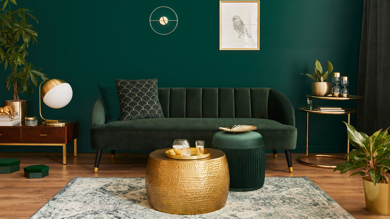 green velvet sofa