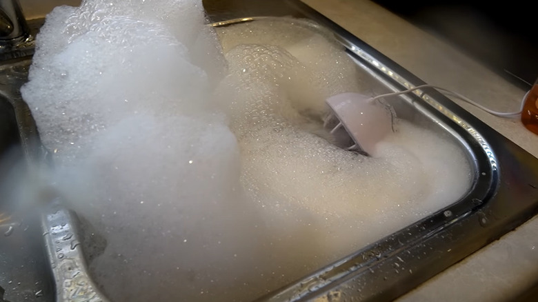 A basin filled with bubbles
