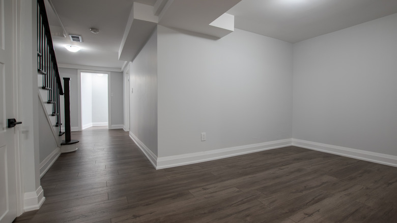 gray finished basement