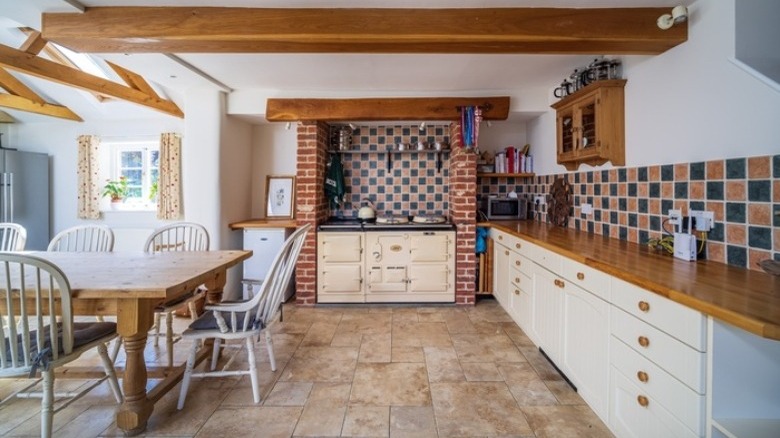 Big kitchen with tile floor