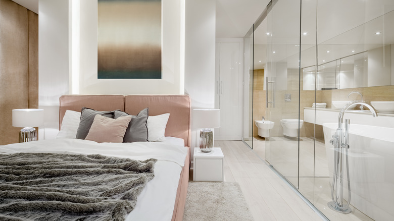 Glass wall in bedroom