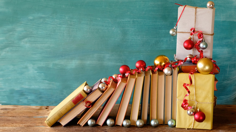 books with ornaments 