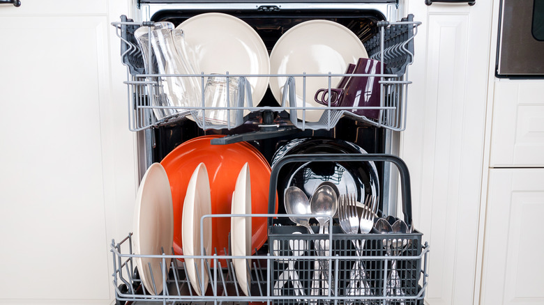 Dishwasher loaded with dishes 