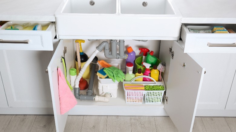 opened kitchen cabinet