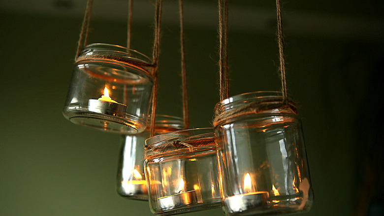 votive candles in mason jar