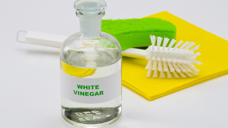 White vinegar and cleaning supplies