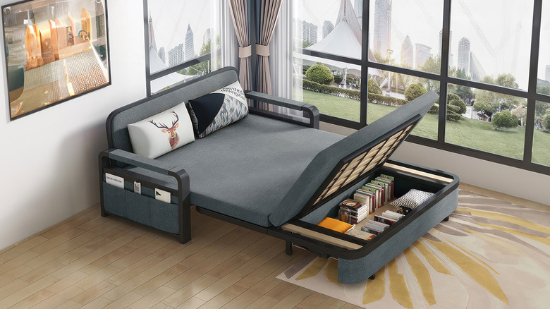 Gray sofa bed with storage