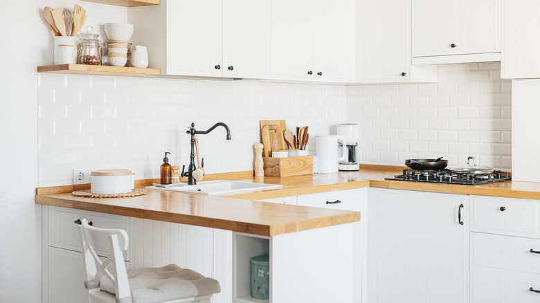 small kitchen with wooden countertops