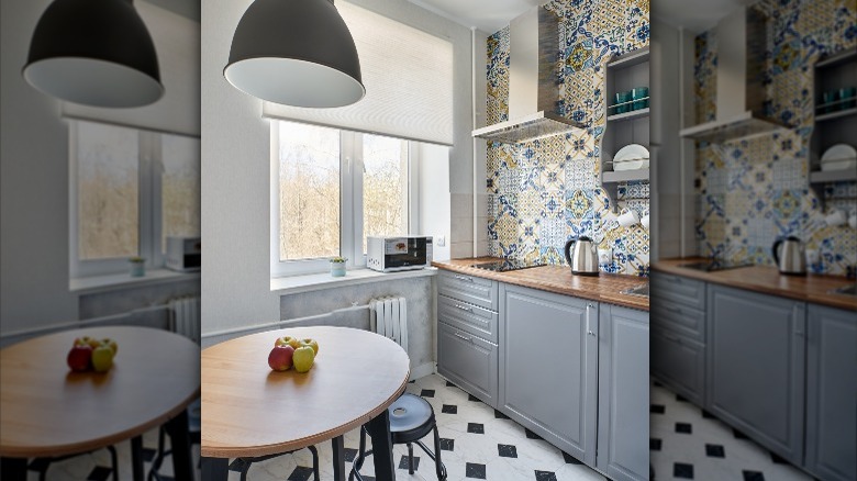 gray kitchen with window