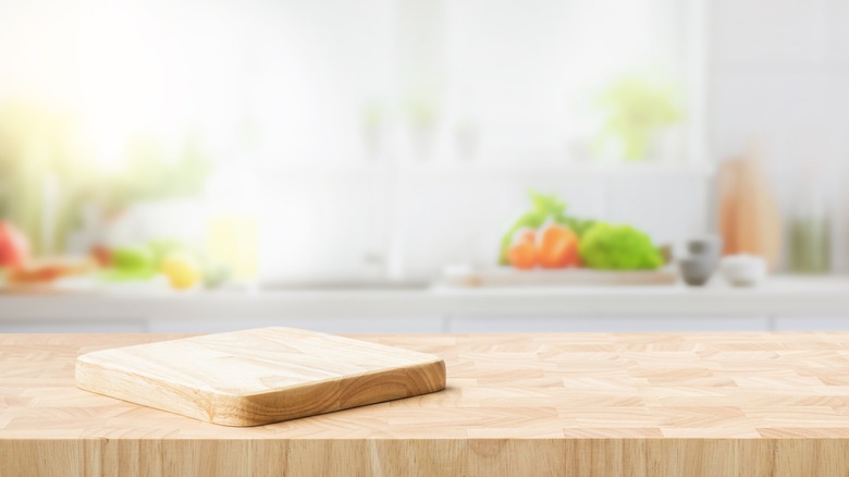 Cutting board on counter