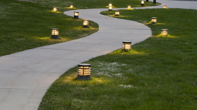 Lights along a garden pathway