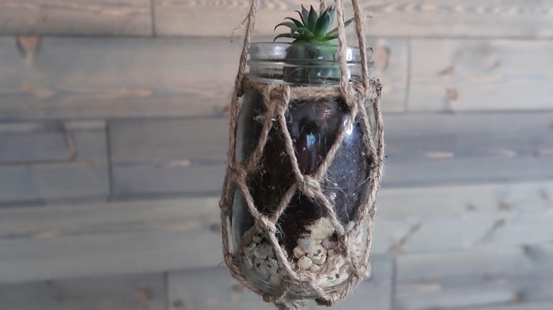 macrame hanging planter glass jar