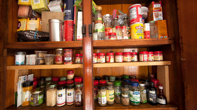 Cluttered spice cabinet