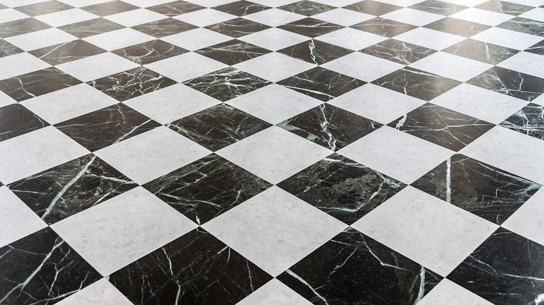 white and black diagonal flooring