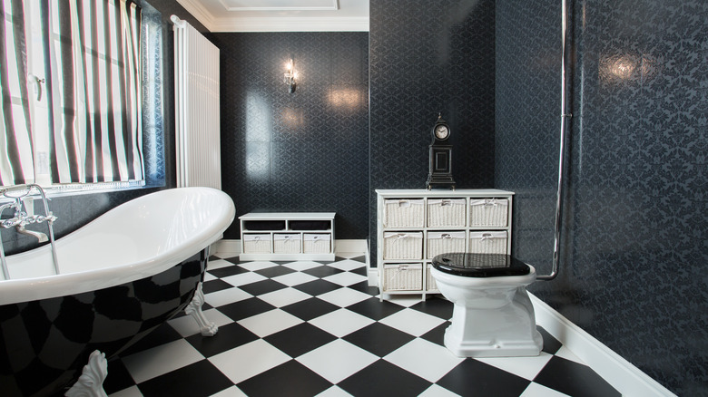 black and white checkerboard floor