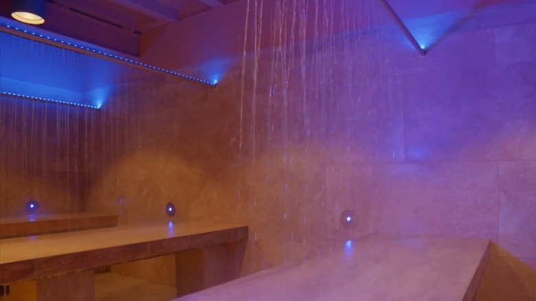 Luxurious sauna with purple lights