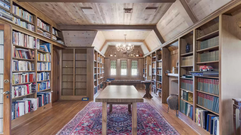 Home library wood paneling 