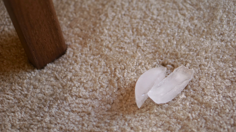 Ice cubes on carpet