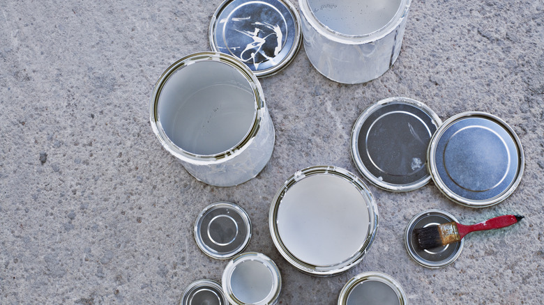 overhead shot of paint cans