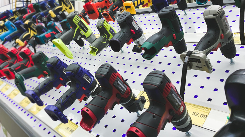 A wide selection of power drills available at Home Depot