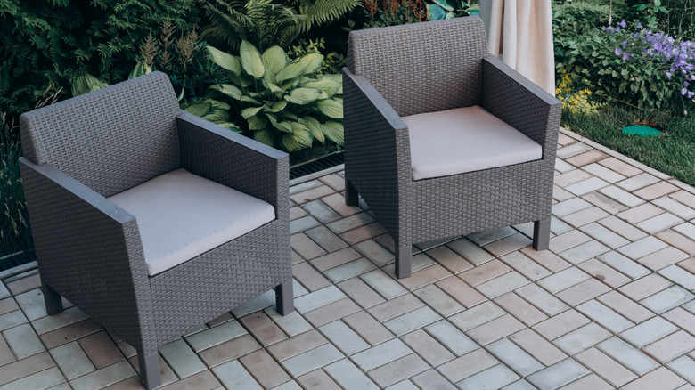 Gray chairs on outdoor patio 