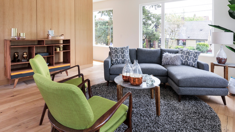 mid-century room with bookcase