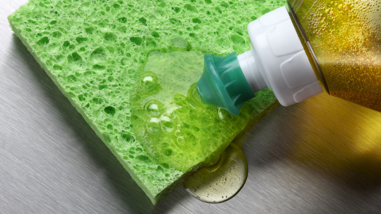 dish soap on a sponge