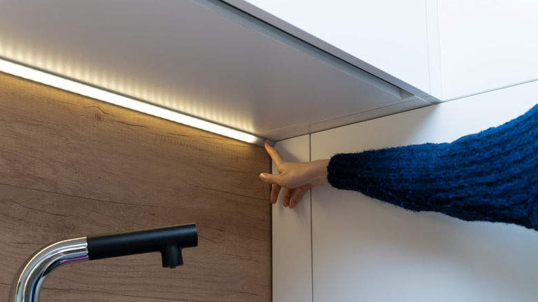 LED light strip below cabinet