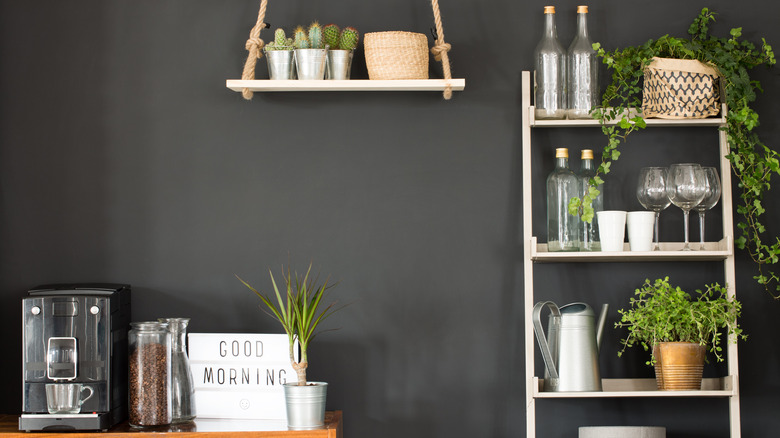 white bookcase in kitchen