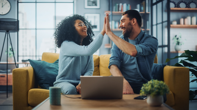 Couple celebrating a victory