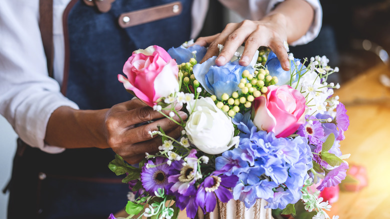 making a silk floral arrangement