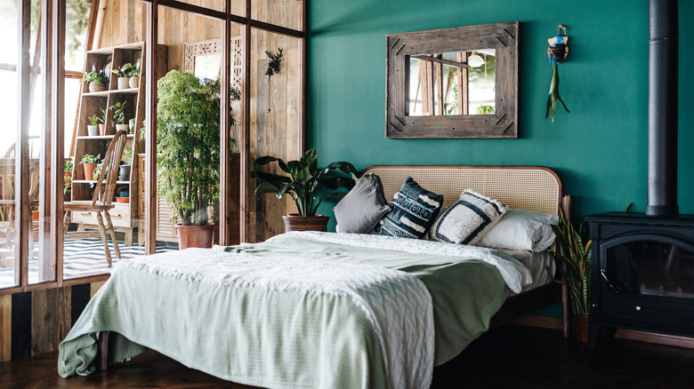 Rattan bed in bedroom