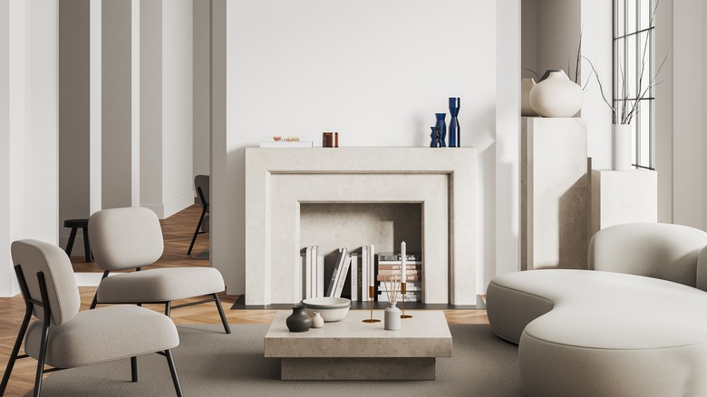 books in fireplace