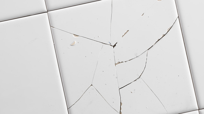 cracked white square tile