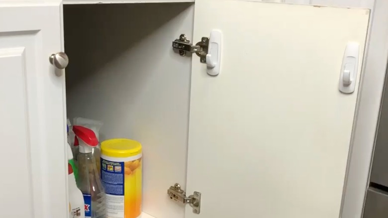 Hooks on kitchen cabinet door