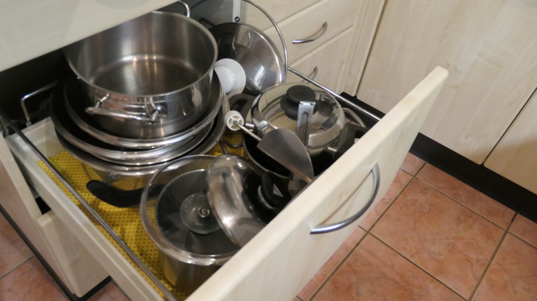 Pots and pans in drawer